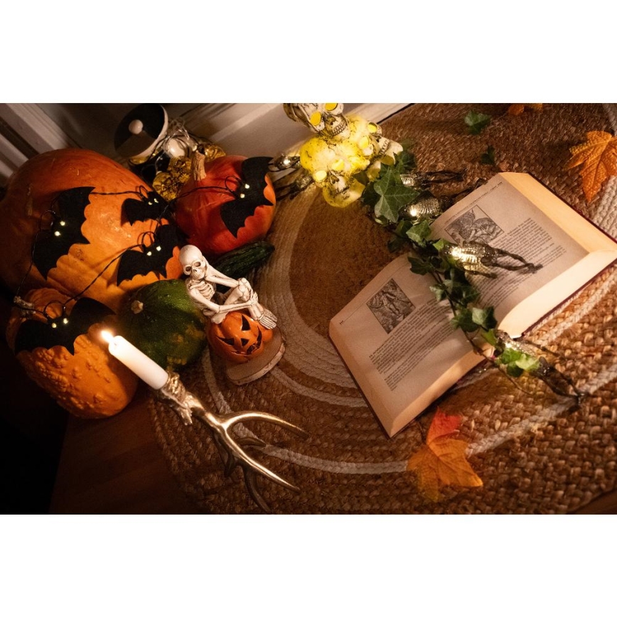 LED Dekorációs lánc HALLOWEEN 10xLED/2xAA/meleg fehér 1,3m denevéres