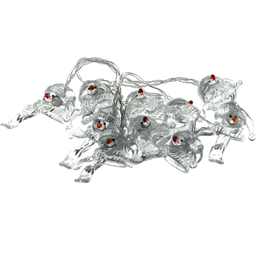 LED fényfüzér 10xLED/2xAA/meleg fehér 1,65 m, hóemberes díszekkel