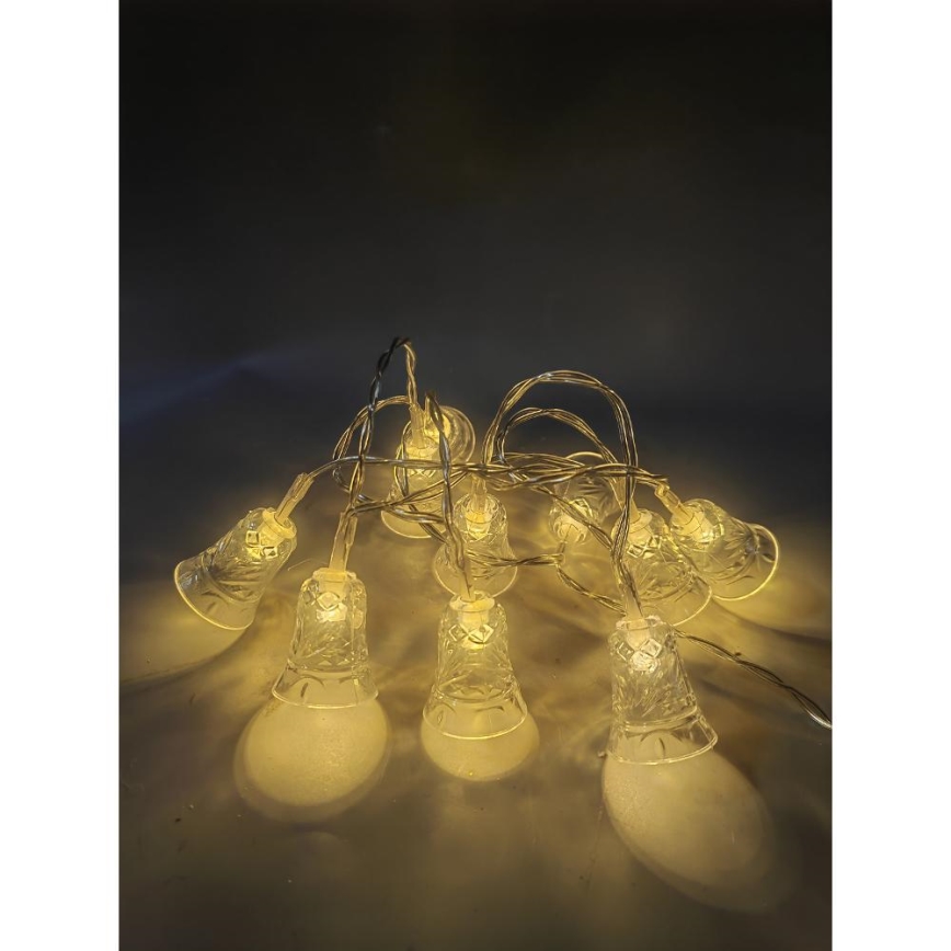 LED  füzér 20xLED/3xAA/meleg fehér 2,2m kis csengők