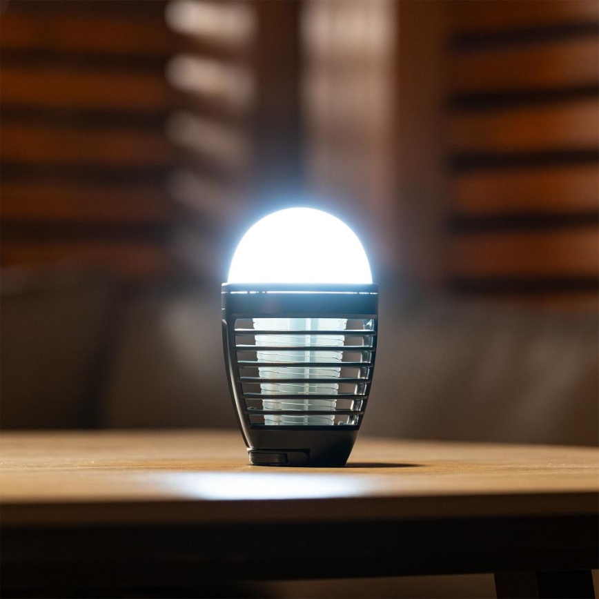Retlux - LED hordozható újratölthető lámpa rovarcsapdával LED/5W/1800 mAh IP44 fekete