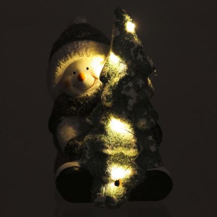 LED karácsonyi dekoráció LED/2xLR44/meleg fehér hóember fával