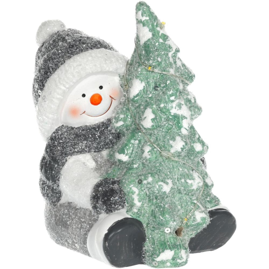 LED karácsonyi dekoráció LED/2xLR44/meleg fehér hóember fával