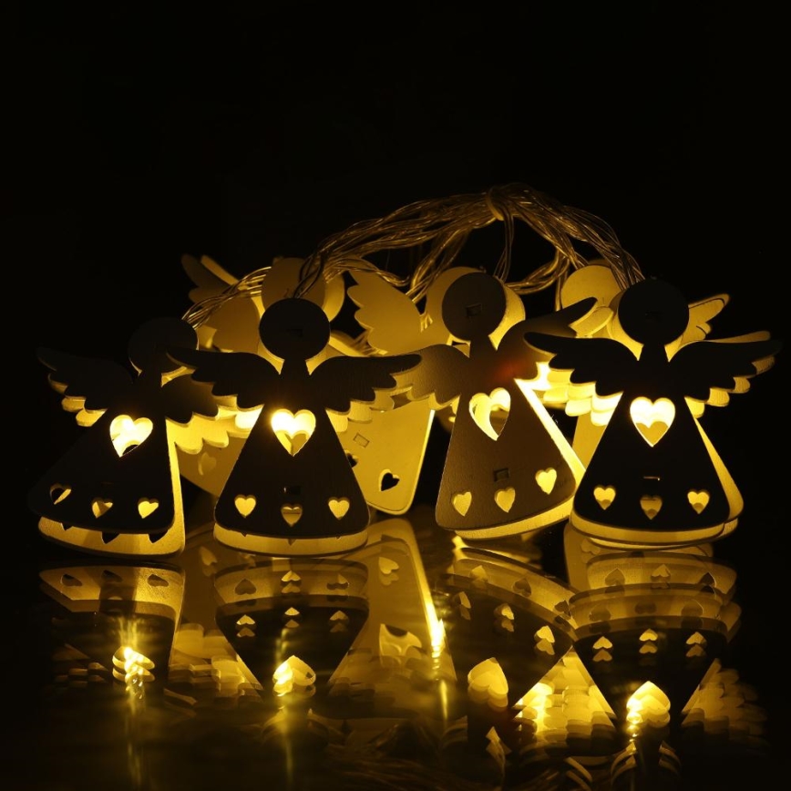 LED Karácsonyi fényfüzér 10xLED/2xAA/meleg fehér 2m angyalok