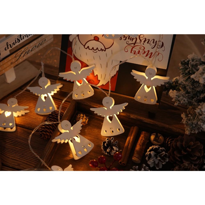 LED Karácsonyi fényfüzér 10xLED/2xAA/meleg fehér 2m angyalok