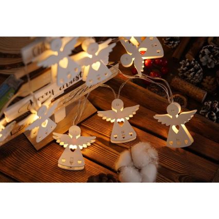 LED Karácsonyi fényfüzér 10xLED/2xAA/meleg fehér 2m angyalok