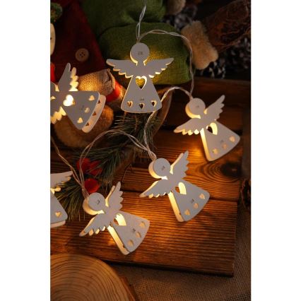 LED Karácsonyi fényfüzér 10xLED/2xAA/meleg fehér 2m angyalok