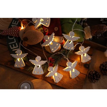 LED Karácsonyi fényfüzér 10xLED/2xAA/meleg fehér 2m angyalok