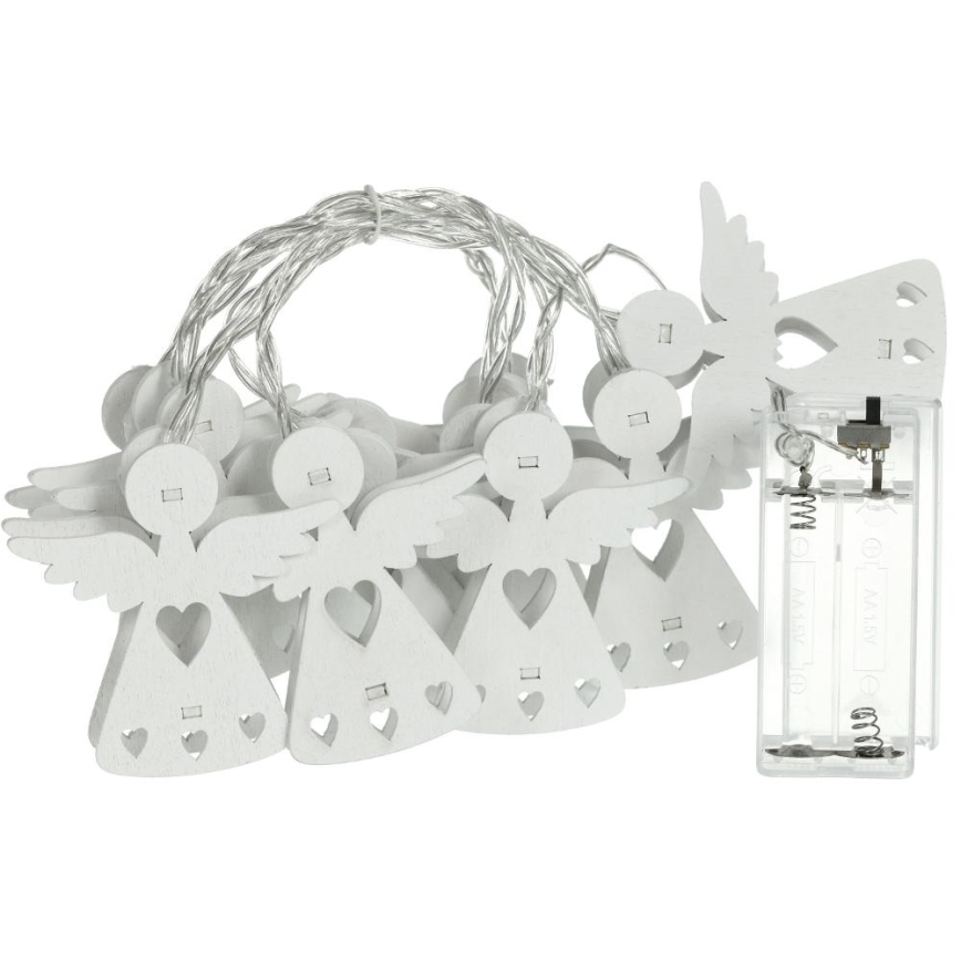 LED Karácsonyi fényfüzér 10xLED/2xAA/meleg fehér 2m angyalok