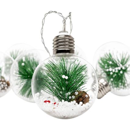 LED karácsonyi fényfüzér 10xLED/3xAAA/meleg fehér 2,1m gömbök