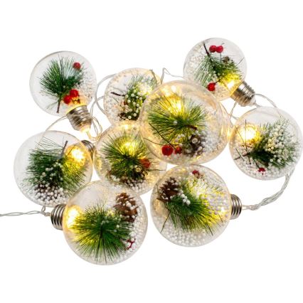 LED karácsonyi fényfüzér 10xLED/3xAAA/meleg fehér 2,1m gömbök