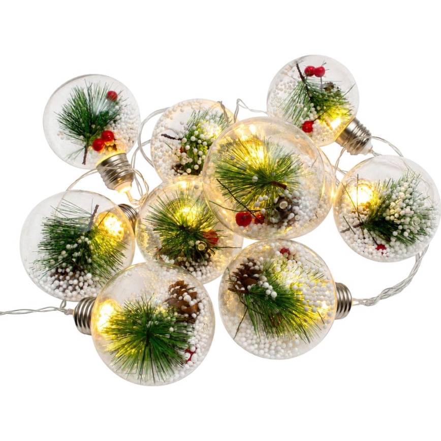 LED karácsonyi fényfüzér 10xLED/3xAAA/meleg fehér 2,1m gömbök