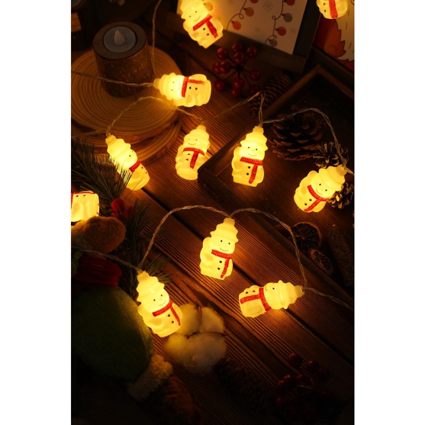 LED karácsonyi fényfüzér 20xLED/3xAA/meleg fehér 3,3m hóemberek