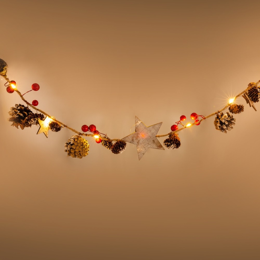 LED fényfüzér 10×LED/3×AA, 2,5 m — meleg fehér