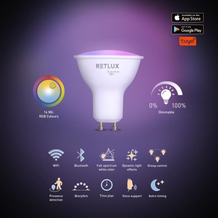 LED RGBW Dimmelhető MR16 GU10/4,5W/230V 2700-6500K Wi-Fi Tuya izzó