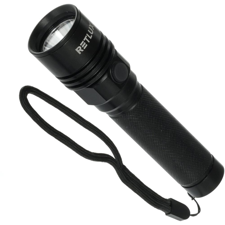 LED újratölthető alumínium zseblámpa LED/3W/2000 mAh IPX4 fekete
