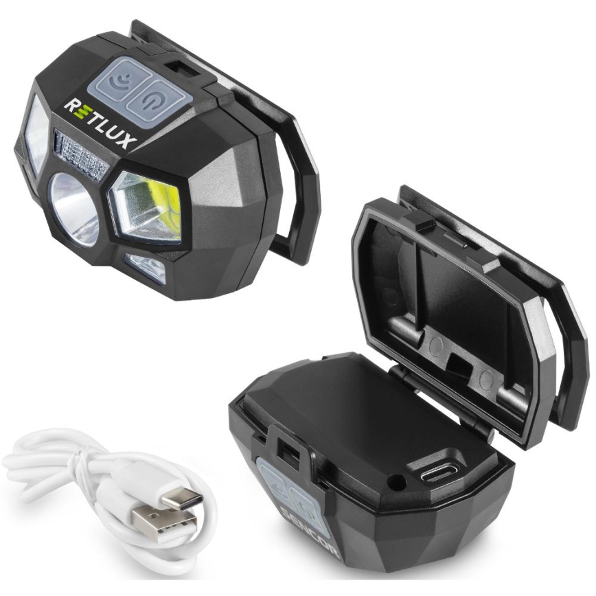 Újratölthető LED fejlámpa érzékelővel, LED/3W/900 mAh, IP44, fekete