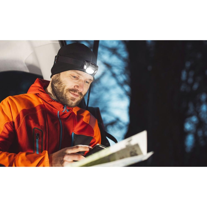 LED újratölthető fejlámpa LED/3W/1200 mAh IP44 fekete