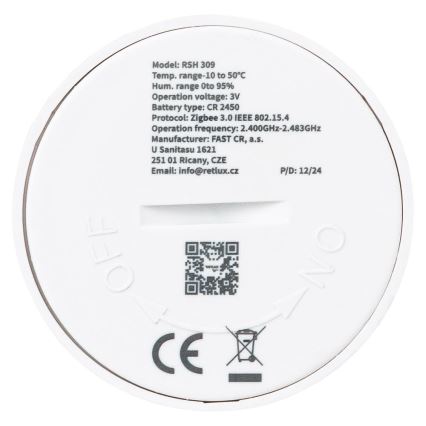 Intelligens hőmérséklet- és páratartalom-érzékelő 1xCR2450
