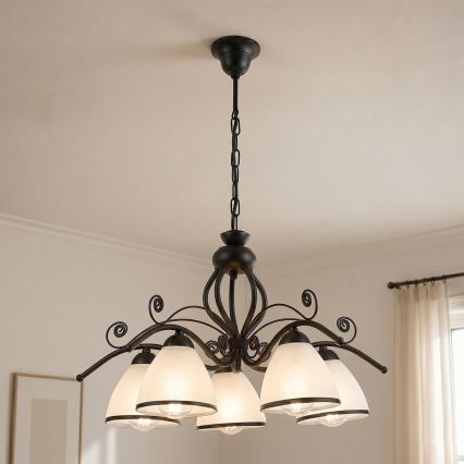 RETRO láncos csillár 5xE27/60W/230V fekete/fehér
