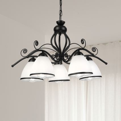 RETRO láncos csillár 5xE27/60W/230V fekete/fehér
