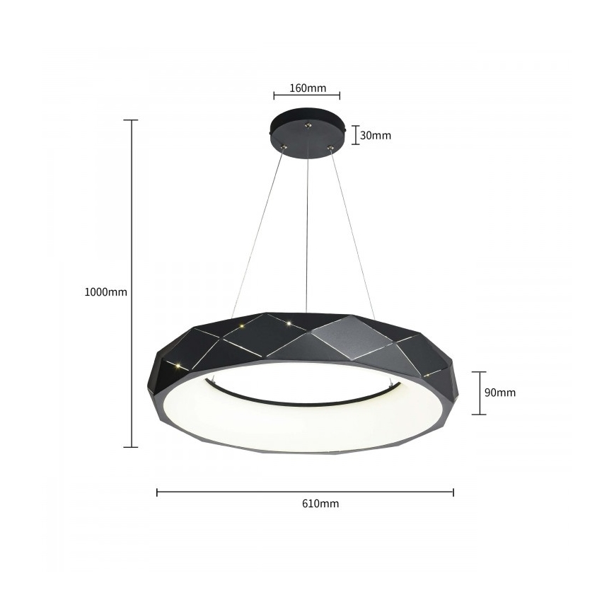 REUS LED kábeles csillár, 36 W, 230 V, 4000 K, átm. 61 cm, fekete
