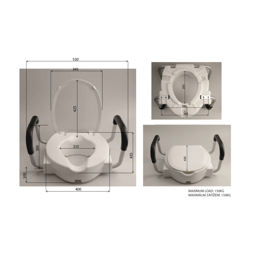 Ridder - Emelt WC-ülőke kapaszkodóval, fehér