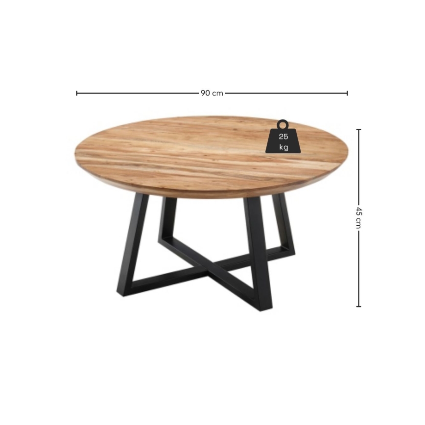 RIVA dohányzóasztal Ø 90 cm akác/fekete