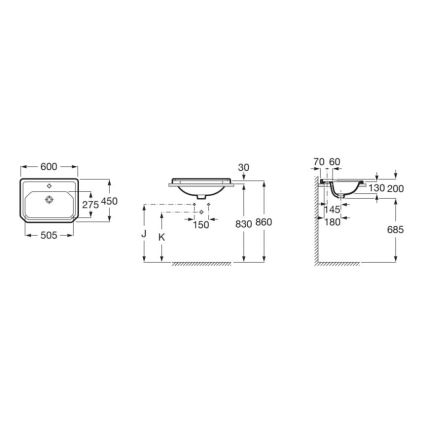 Roca A3270A5000 - Beépíthető mosdó CARMEN 60x45 cm kerámia/fehér