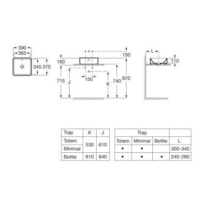 Roca A3270ML000 - GAP 39x37 cm-es kerámia mosdó pultba, fehér