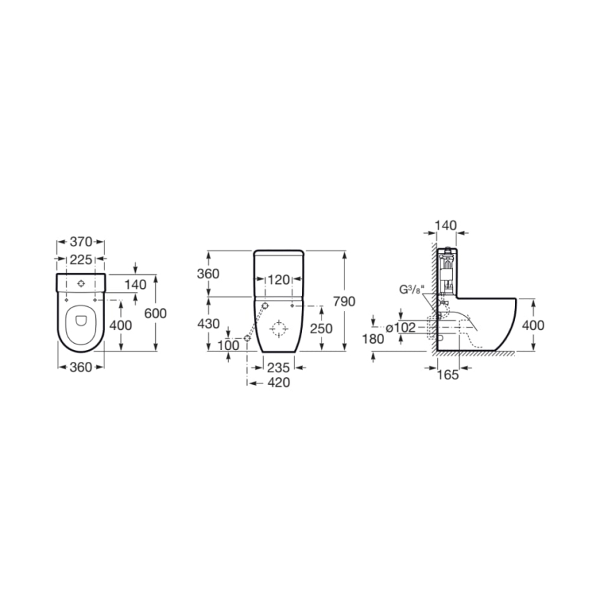 Roca A341242000 - MERIDIAN alsó csatlakozású öblítőtartály, kerámia/fehér