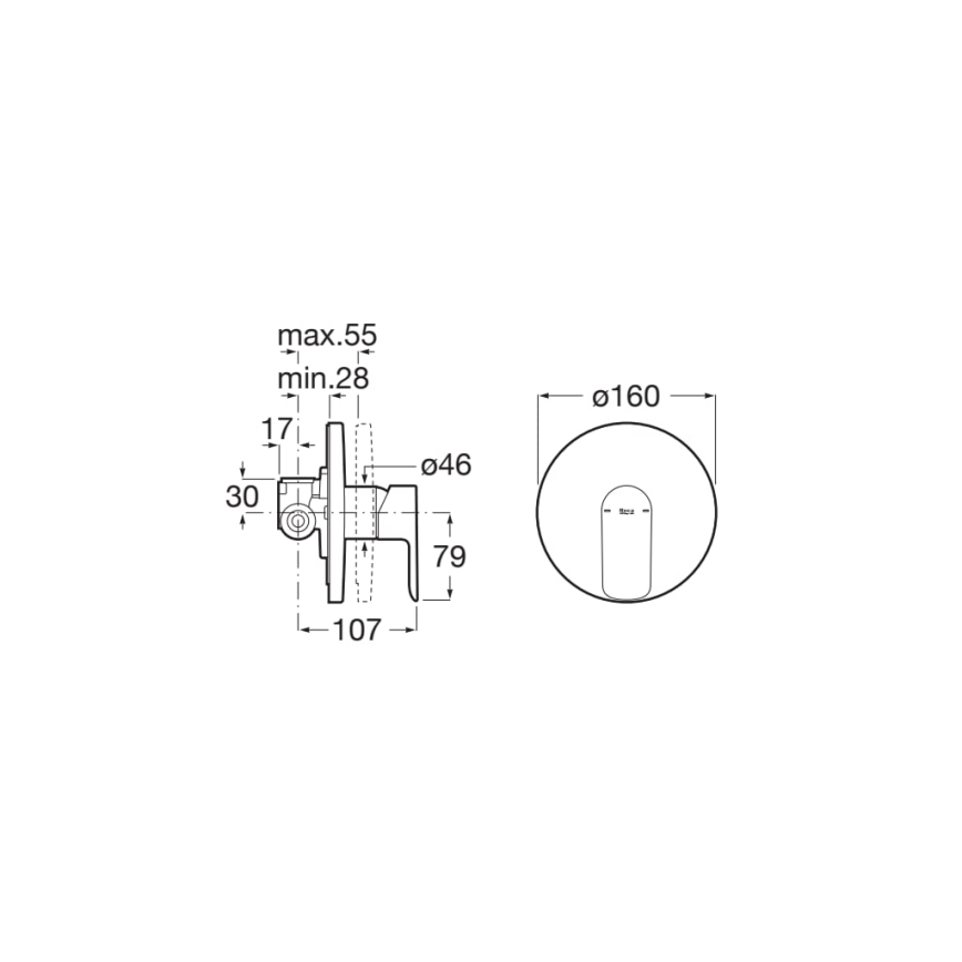 Roca A5A226EC00 - CALA zuhanycsaptelep rejtett beépítéshez, fényes króm