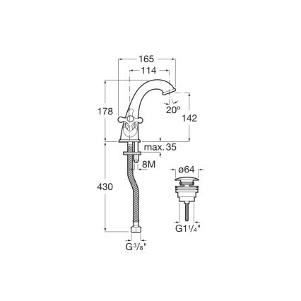 Roca A5A3A4BC00 - Mosdó csaptelep + túlfolyós leeresztő CARMEN 17,8 cm fényes króm