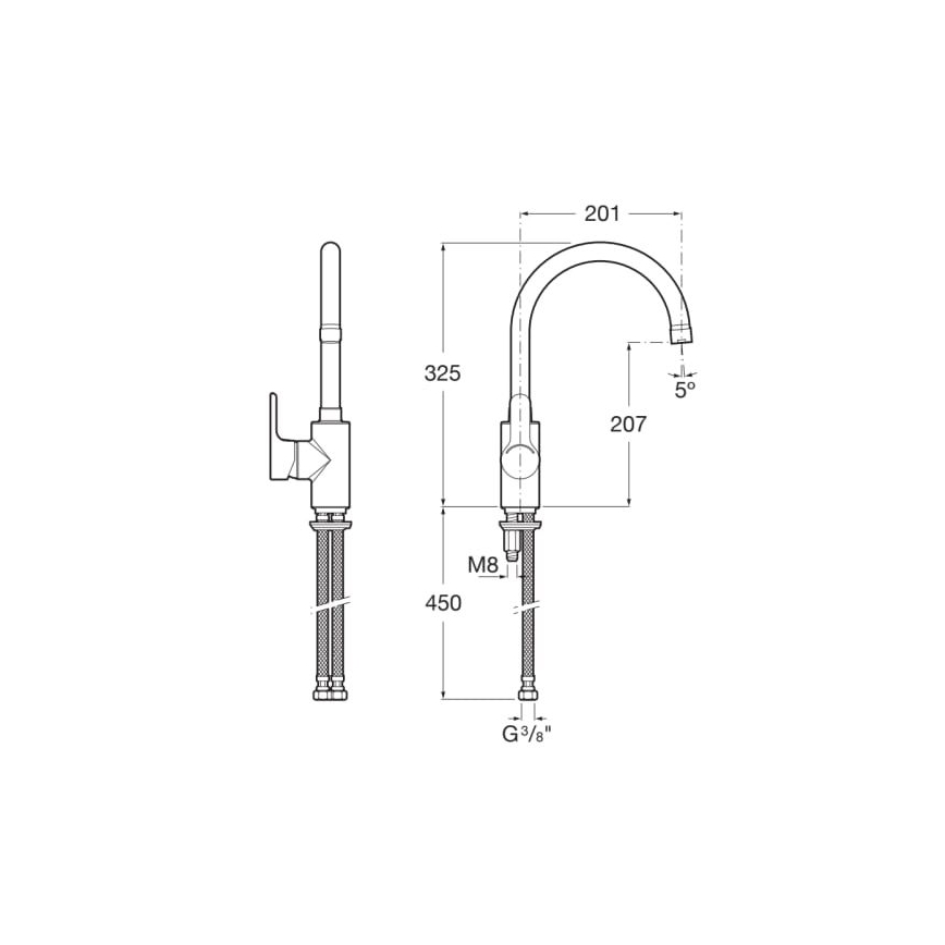 Roca A5A8409C00 - Mosogató csaptelep L20 32,5 cm fényes króm