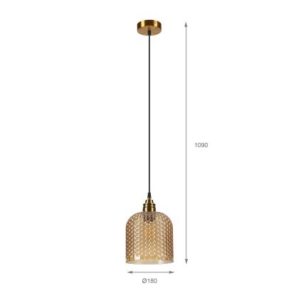 ROCCO kábeles függőlámpa 1xE27/15W/230V arany/füstös bézs