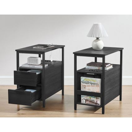 ROD fekete oldalsó asztal beépített konnektorokkal és USB-portokkal