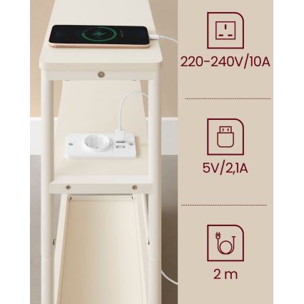 ROD kisasztal beépített konnektorral és USB-portokkal, fehér/krémszínű