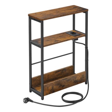 ROD oldalsó asztal beépített konnektorral és USB-portokkal, barna/fekete