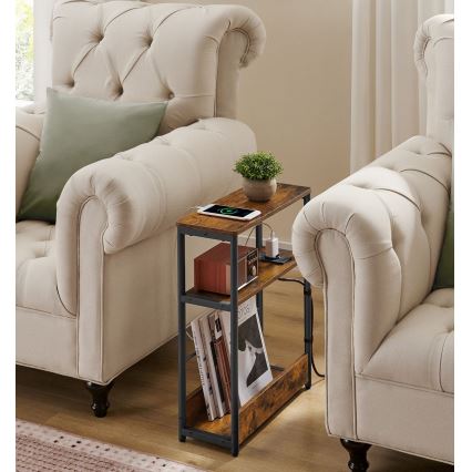 ROD oldalsó asztal beépített konnektorral és USB-portokkal, barna/fekete