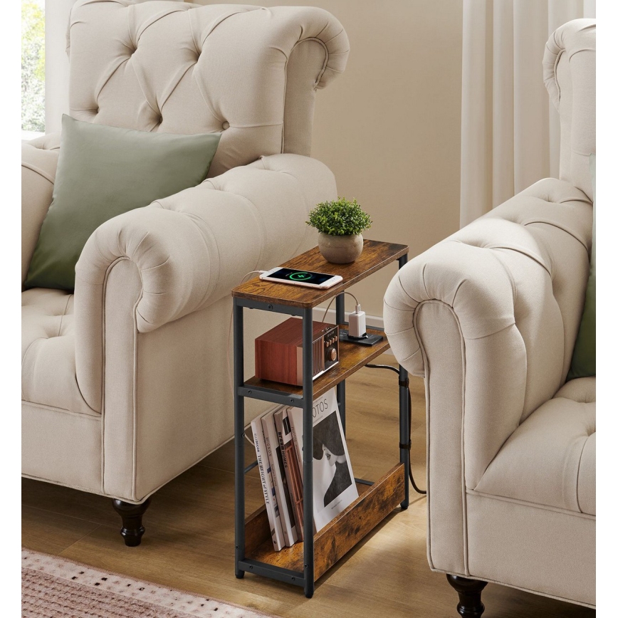 ROD oldalsó asztal beépített konnektorral és USB-portokkal, barna/fekete