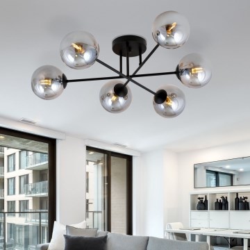 ROMA felületre szerelt csillár 6xE14/10W/230V fekete/füstszínű
