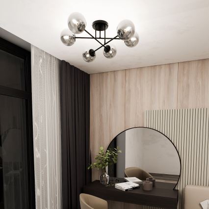 ROMA felületre szerelt csillár 6xE14/10W/230V fekete/füstszínű