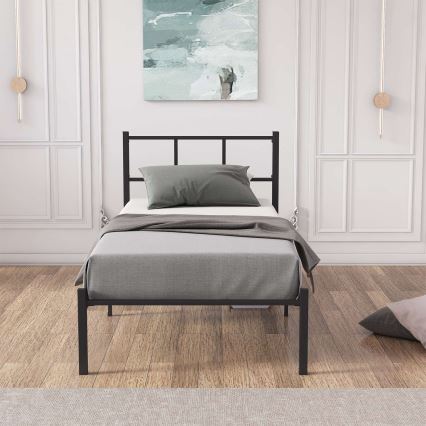 ROVAN fém egyszemélyes ágy, 90x200 cm, fekete, 120 kg teherbírás