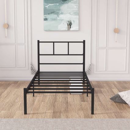 ROVAN fém egyszemélyes ágy, 90x200 cm, fekete, 120 kg teherbírás