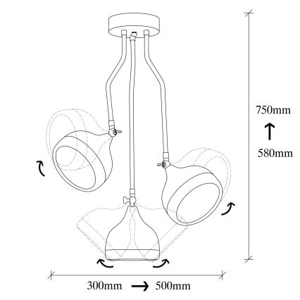 Rudas csillár YILDO 3xE27/40W/230V fekete/rézszínű