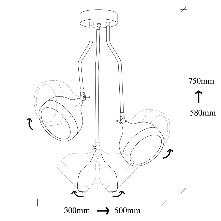 Rudas csillár YILDO 3xE27/40W/230V fekete/rézszínű