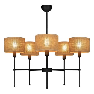 Rúdon függesztett csillár MADELA 5xE14/40W/230V juta/fekete