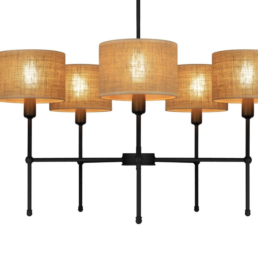 Rúdon függesztett csillár MADELA 5xE14/40W/230V juta/fekete
