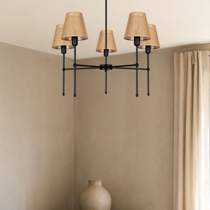 Rúdos csillár MADELA 5xE14/40W/230V juta/fekete