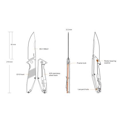 Ruike RUD191B - Összecsukható zsebkés 21,9 cm fekete