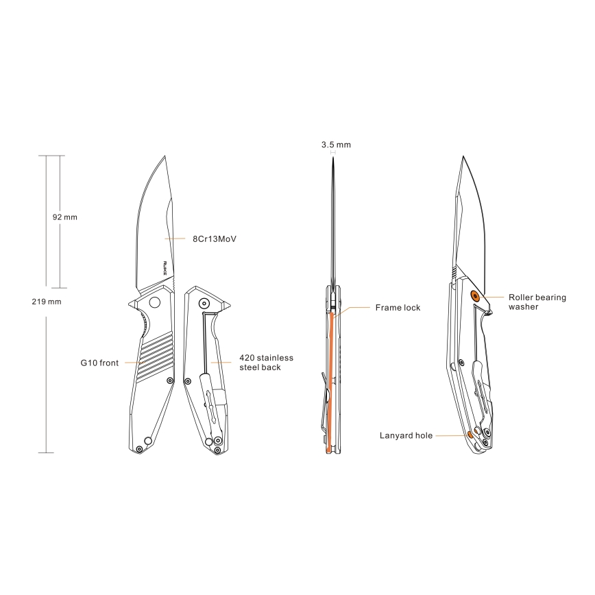 Ruike RUD191B - Összecsukható zsebkés 21,9 cm fekete
